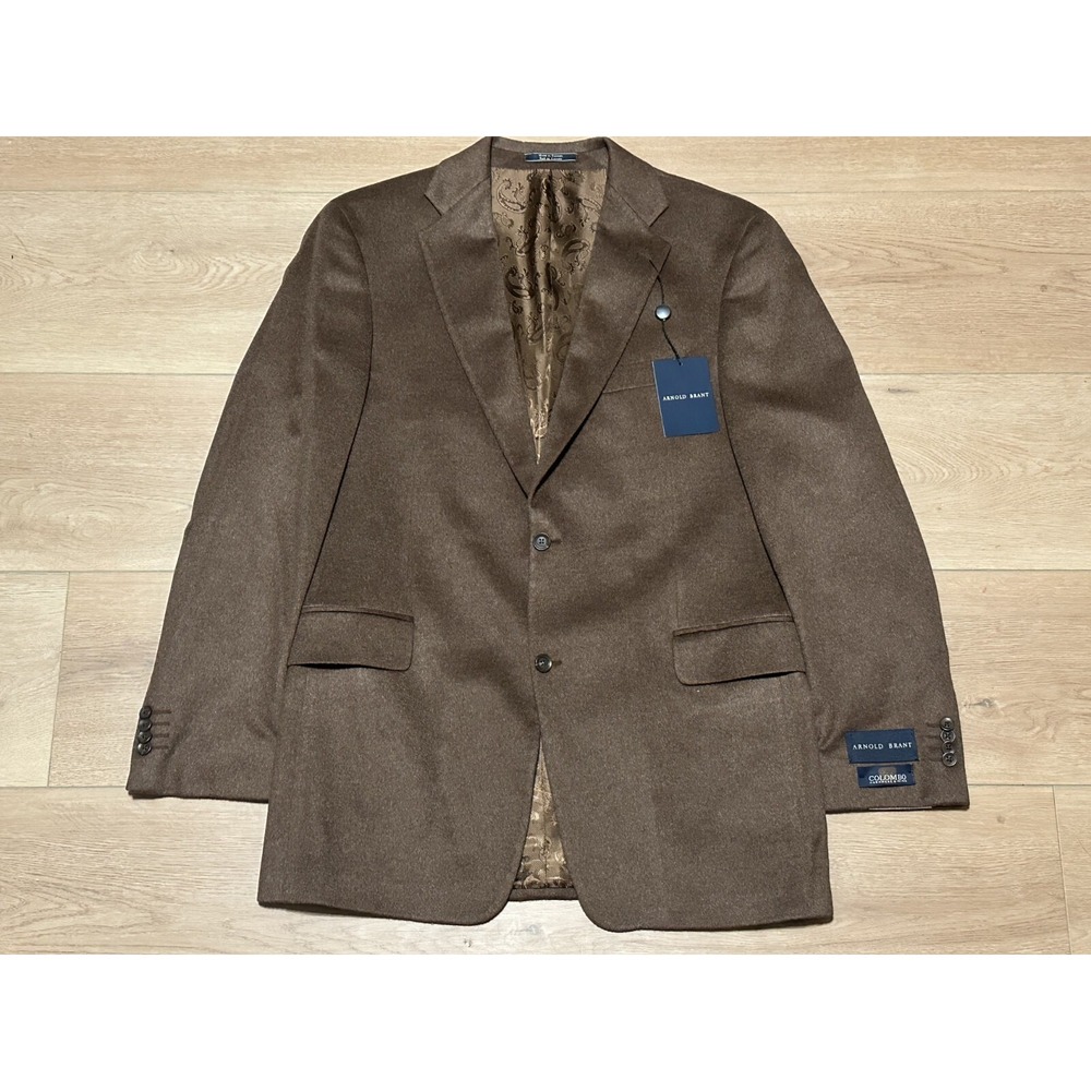 Arnold Brant Mens Sport Coat‎ Cashmere & Mink Deep Brown Button Front 42L New